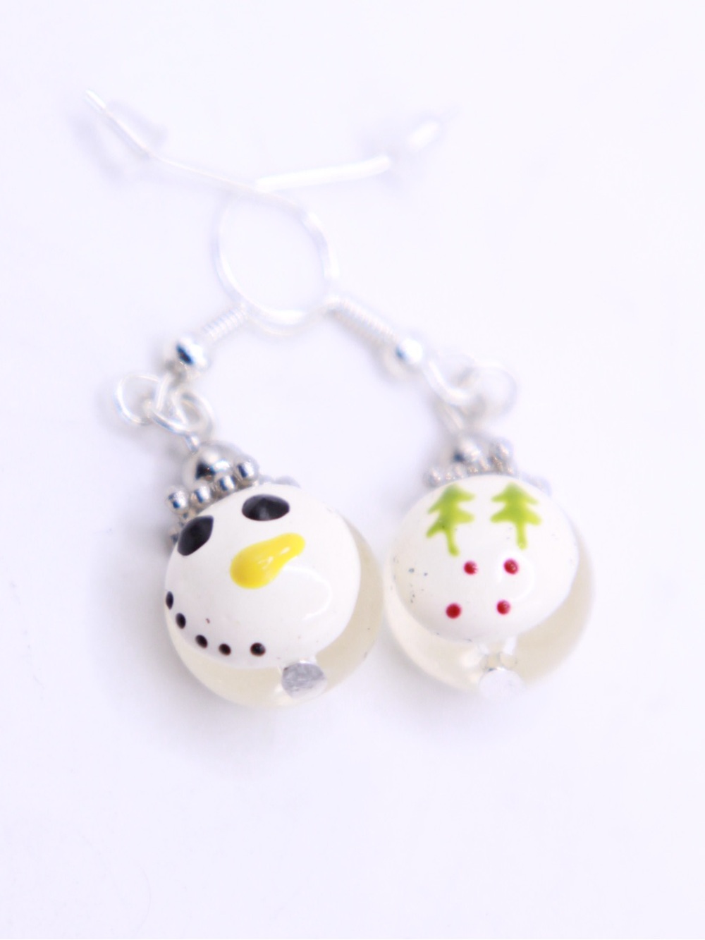 Glass Holiday Snowman Enamel Dangle Earrings  -
